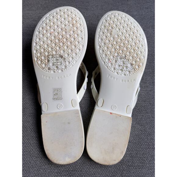Tory Burch Perfect Ivory Studded Jelly Flip Flops Thongs Sandals Sz 9 Cream - Picture 8 of 10